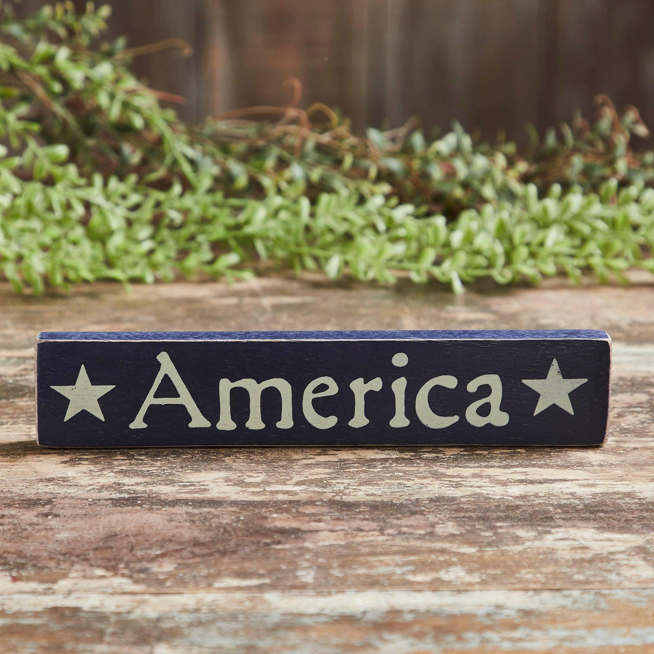 America Blue Wooden Sign 1.75x9 - The Fox Decor
