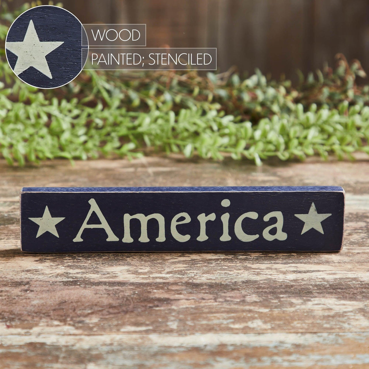 America Blue Wooden Sign 1.75x9 - The Fox Decor