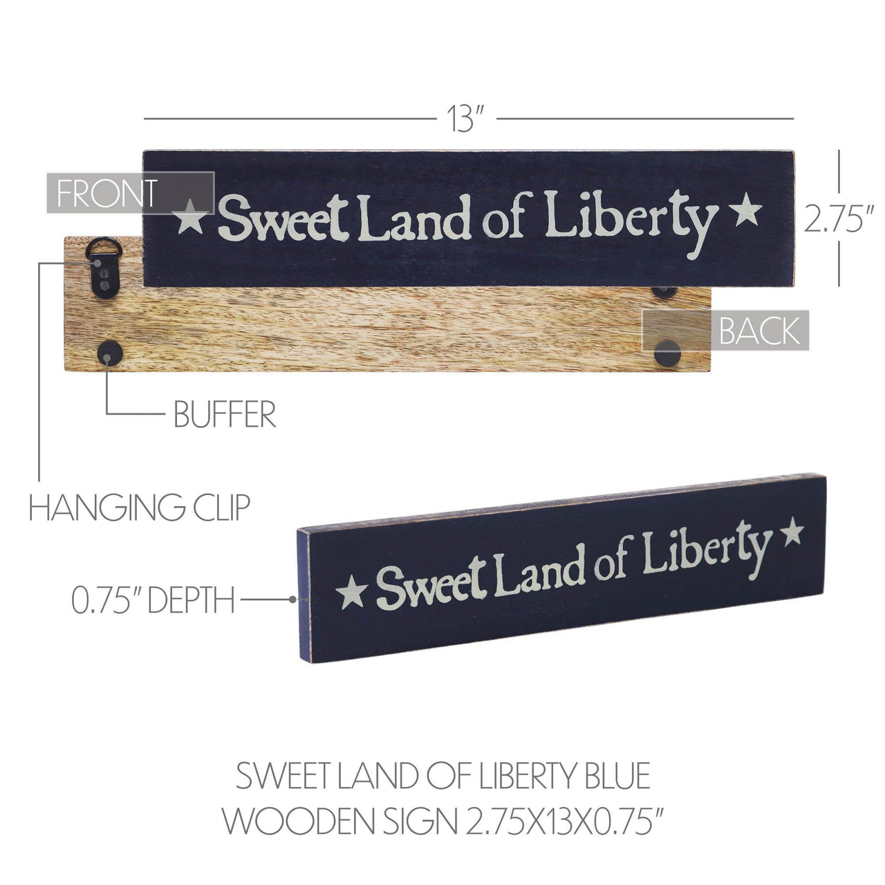 Sweet Land Of Liberty Blue Wooden Sign 2.75x13 - The Fox Decor