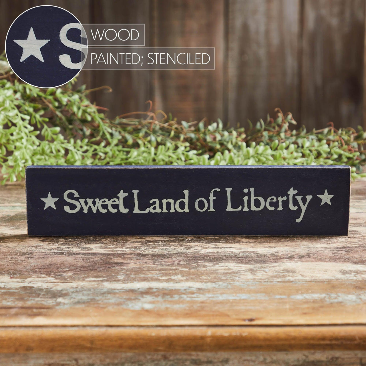 Sweet Land Of Liberty Blue Wooden Sign 2.75x13 - The Fox Decor