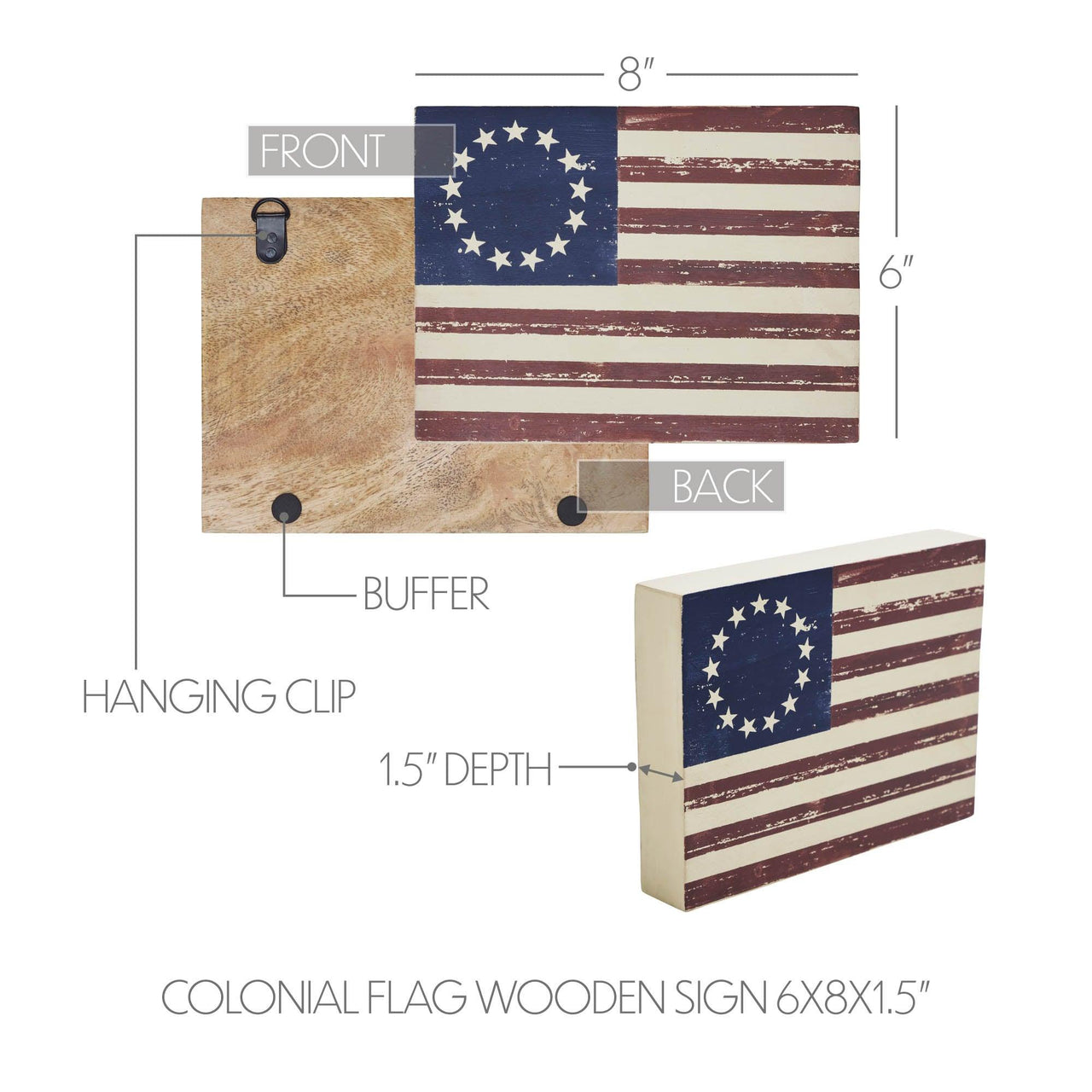 Colonial Flag Wooden Sign 6x8x1.5 - The Fox Decor
