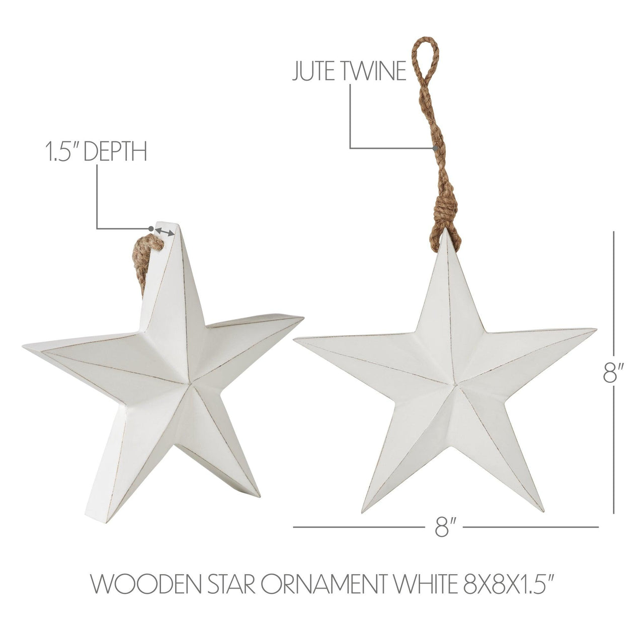 Wooden Star Ornament White 8x8x1.5 - The Fox Decor