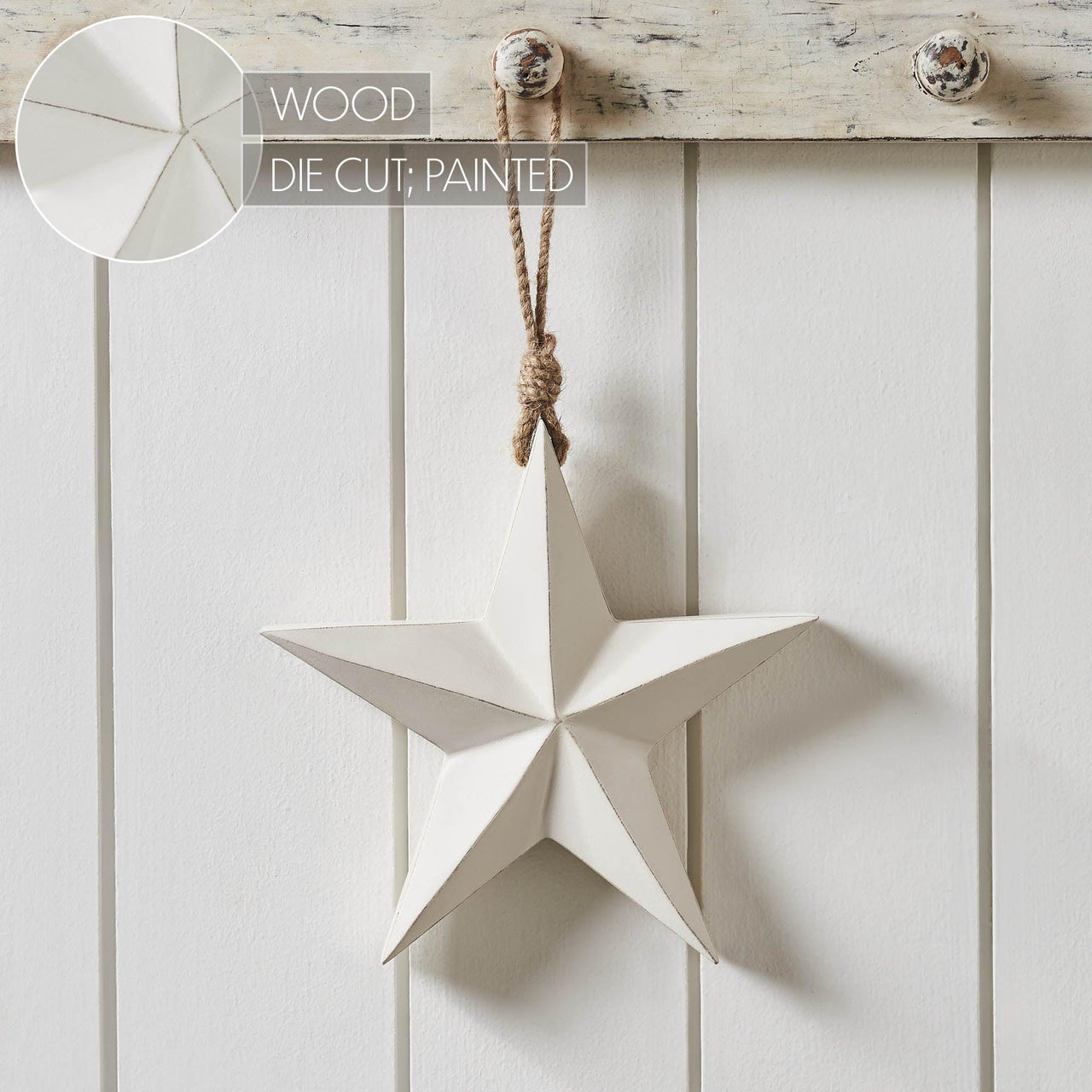 Wooden Star Ornament White 8x8x1.5 - The Fox Decor