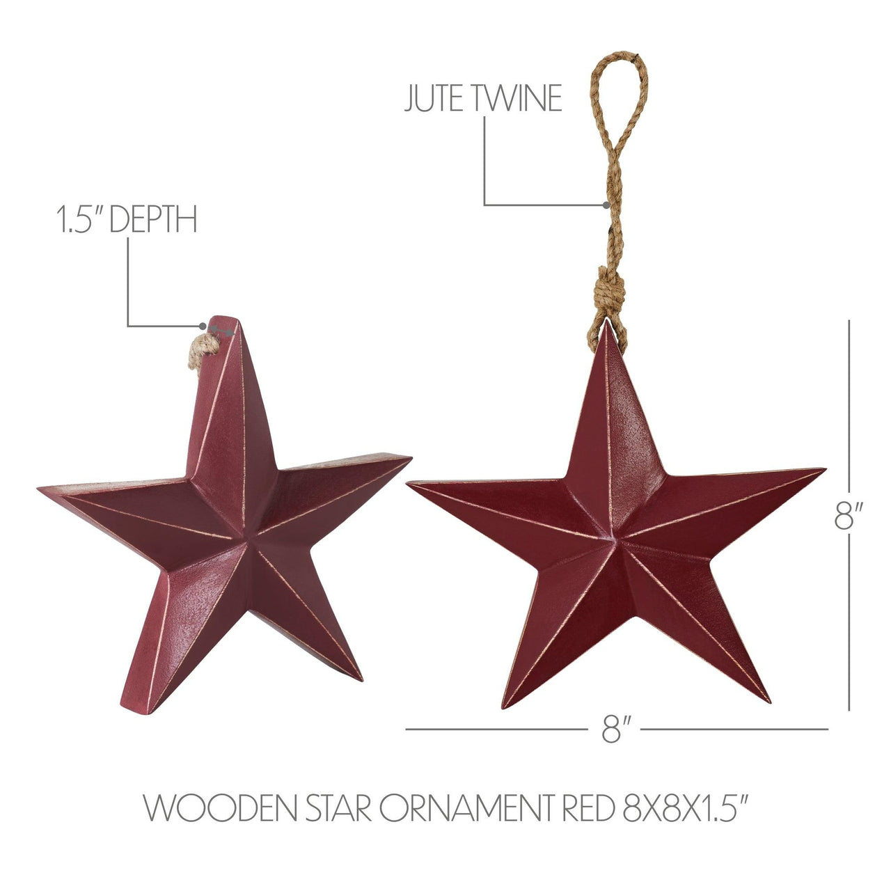 Wooden Star Ornament Red 8x8x1.5 - The Fox Decor