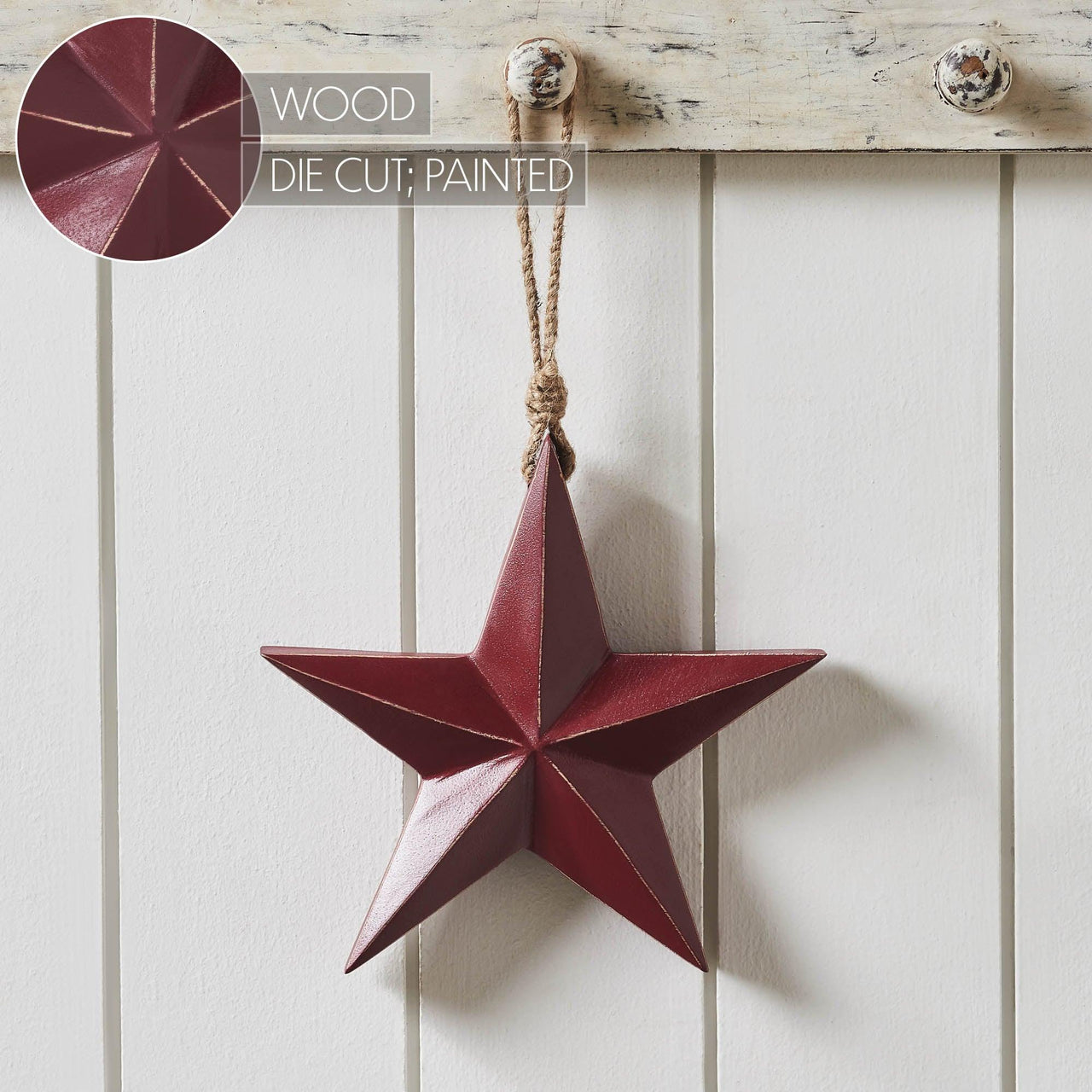 Wooden Star Ornament Red 8x8x1.5 - The Fox Decor