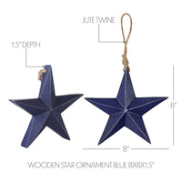 Wooden Star Ornament Blue 8x8x1.5 - The Fox Decor