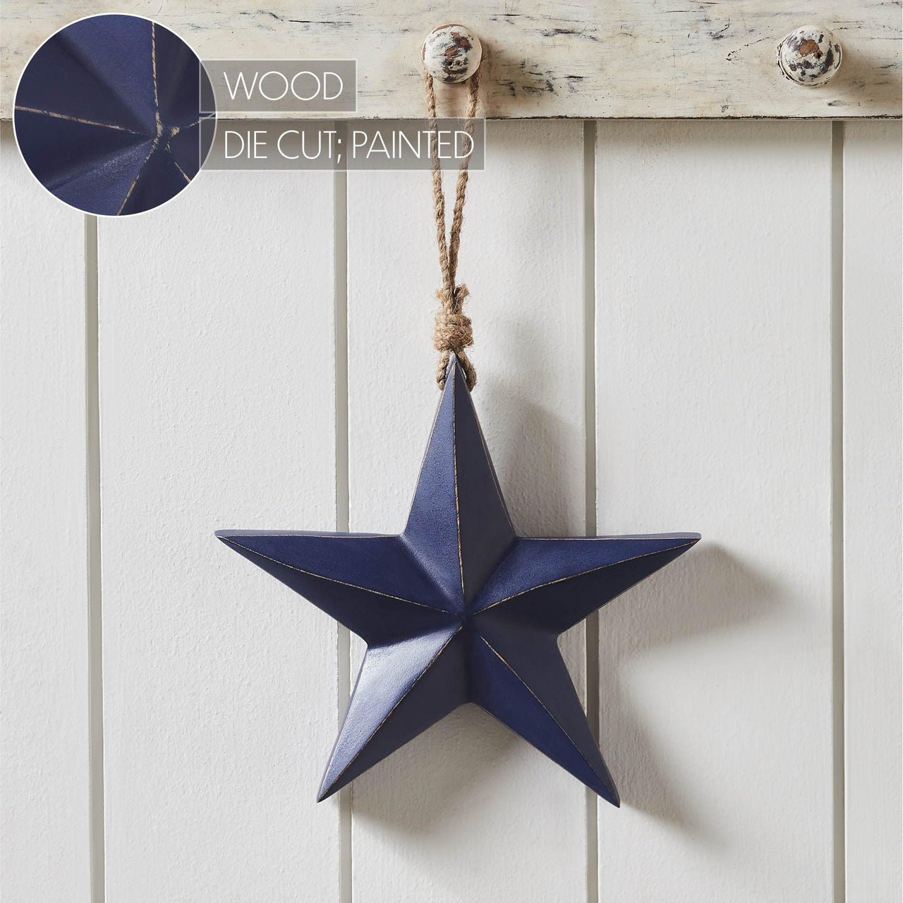Wooden Star Ornament Blue 8x8x1.5 - The Fox Decor