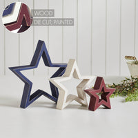 Wooden Nested Stars RWB 3-in-1 10x10x1.5 - The Fox Decor