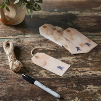 Primitive Star Tea Stained Paper Tag Navy 4.75x2.25 w/ Twine Set of 50 - The Fox Decor
