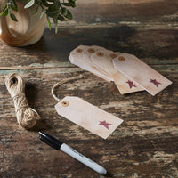Primitive Star Tea Stained Paper Tag Burgundy 4.75x2.25 w/ Twine Set of 50 - The Fox Decor