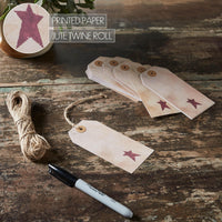 Primitive Star Tea Stained Paper Tag Burgundy 4.75x2.25 w/ Twine Set of 50 - The Fox Decor
