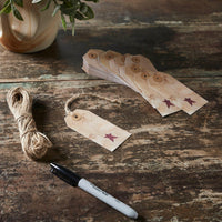 Primitive Star Tea Stained Paper Tag Burgundy 3.75x1.75 w/ Twine Set of 50 - The Fox Decor