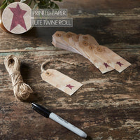 Primitive Star Tea Stained Paper Tag Burgundy 3.75x1.75 w/ Twine Set of 50 - The Fox Decor