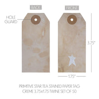 Primitive Star Tea Stained Paper Tag Creme 3.75x1.75 w/ Twine Set of 50 - The Fox Decor