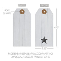 Faceted Barn Star Barnwood Paper Tag Charcoal 4.75x2.25 w/ Twine Set of 50 - The Fox Decor