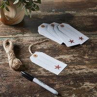 Faceted Barn Star Barnwood Paper Tag Barn Red 4.75x2.25 w/ Twine Set of 50 - The Fox Decor