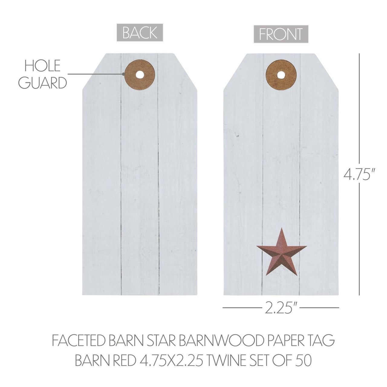 Faceted Barn Star Barnwood Paper Tag Barn Red 4.75x2.25 w/ Twine Set of 50 - The Fox Decor
