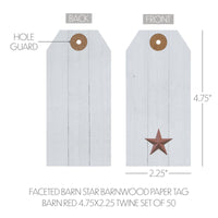 Faceted Barn Star Barnwood Paper Tag Barn Red 4.75x2.25 w/ Twine Set of 50 - The Fox Decor