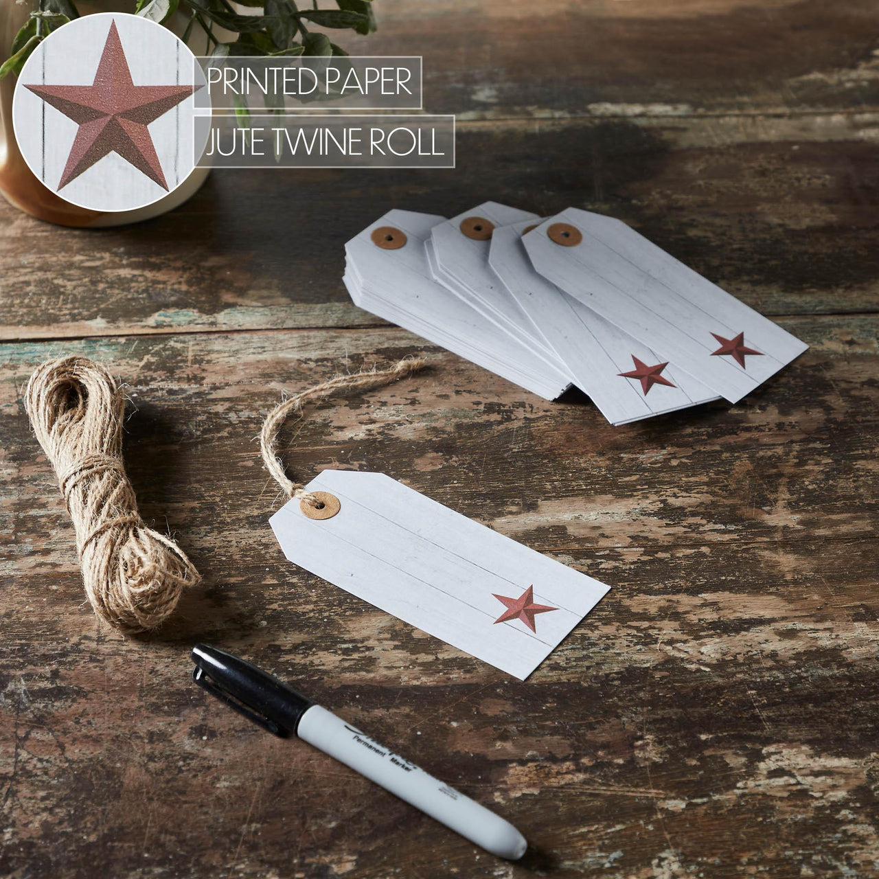Barn Ritur Papper Faceted Barn Star Barnwood Paper Tag Barn Red 4.75x2.25 w/ Twine Set o ...