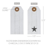 Faceted Barn Star Barnwood Paper Tag Charcoal 3.75x1.75 w/ Twine Set of 50 - The Fox Decor