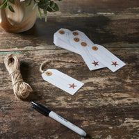 Faceted Barn Star Barnwood Paper Tag Barn Red 3.75x1.75 w/ Twine Set of 50 - The Fox Decor