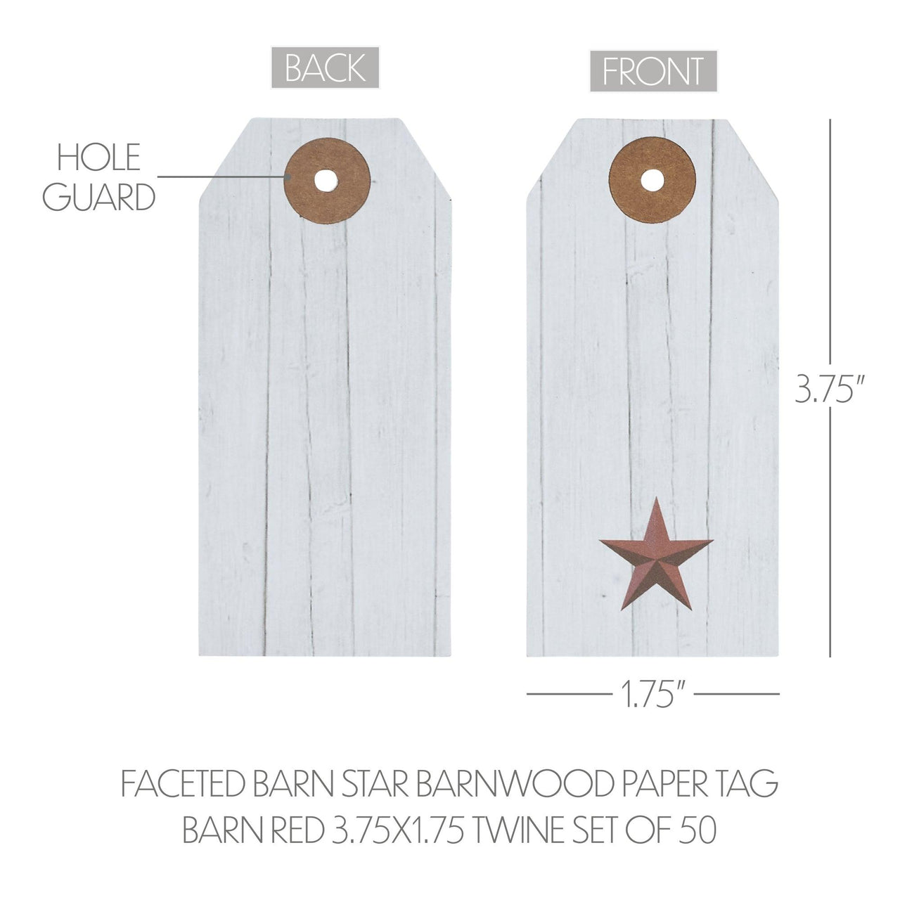 Faceted Barn Star Barnwood Paper Tag Barn Red 3.75x1.75 w/ Twine Set of 50 - The Fox Decor