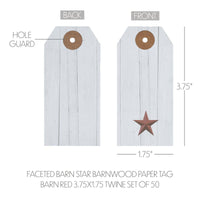 Faceted Barn Star Barnwood Paper Tag Barn Red 3.75x1.75 w/ Twine Set of 50 - The Fox Decor