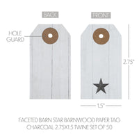 Thumbnail for Faceted Barn Star Barnwood Paper Tag Charcoal 2.75x1.5 w/ Twine Set of 50 - The Fox Decor