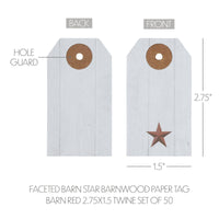 Thumbnail for Faceted Barn Star Barnwood Paper Tag Barn Red 2.75x1.5 w/ Twine Set of 50 - The Fox Decor