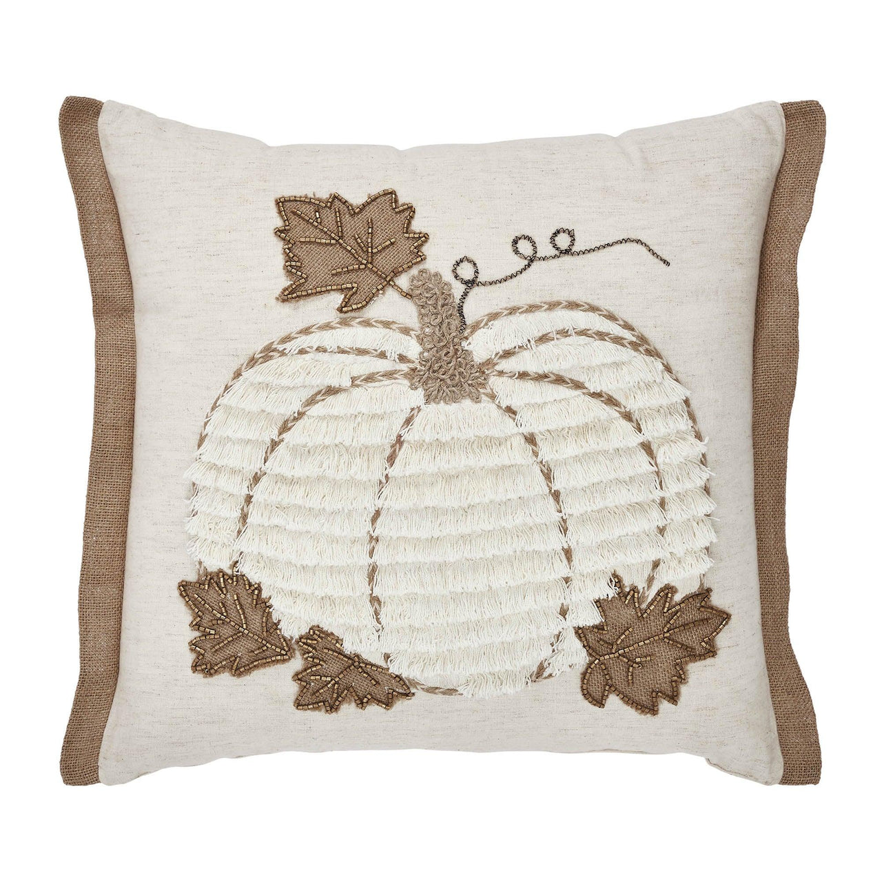 Embroidered Pumpkin Jute Flange Pillow 18x18 - The Fox Decor