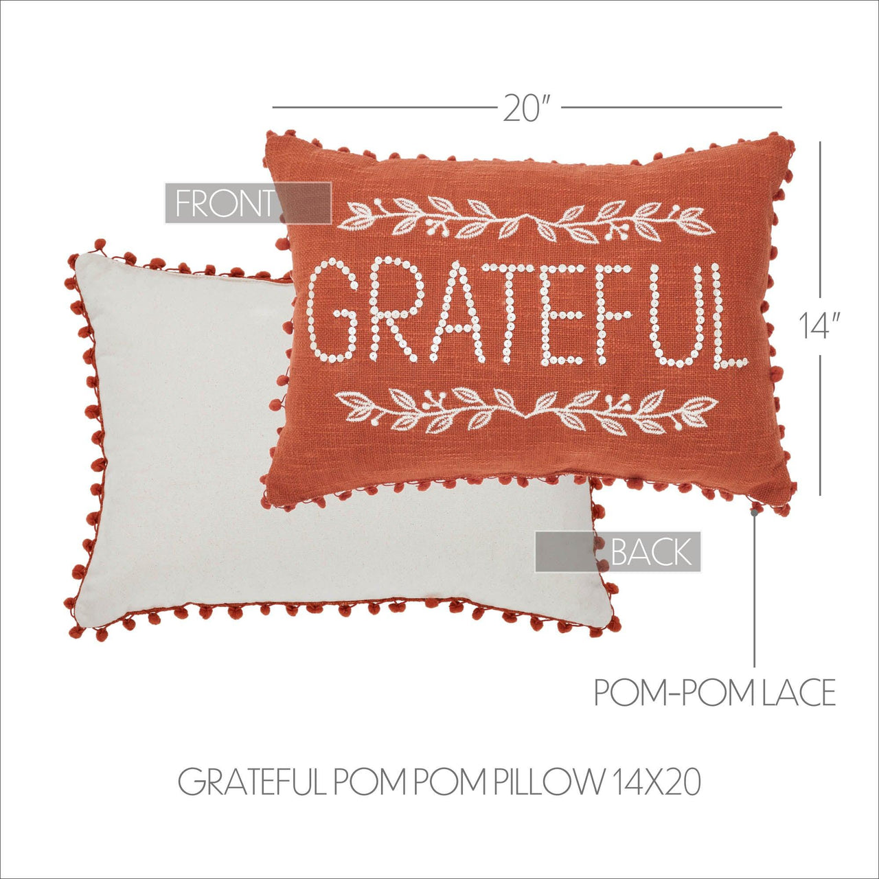 Grateful Pom Pom Pillow 14x20 - The Fox Decor