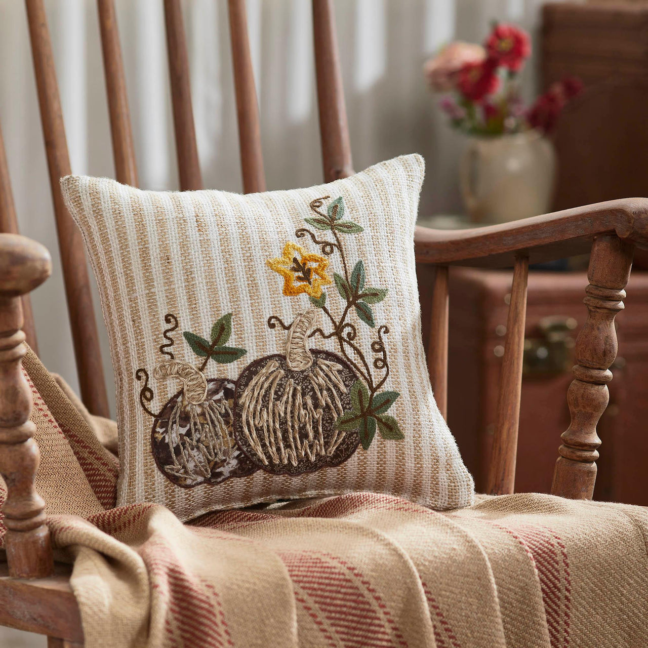 Autumn Pumpkin Patch Stripes Pillow 12x12 - The Fox Decor