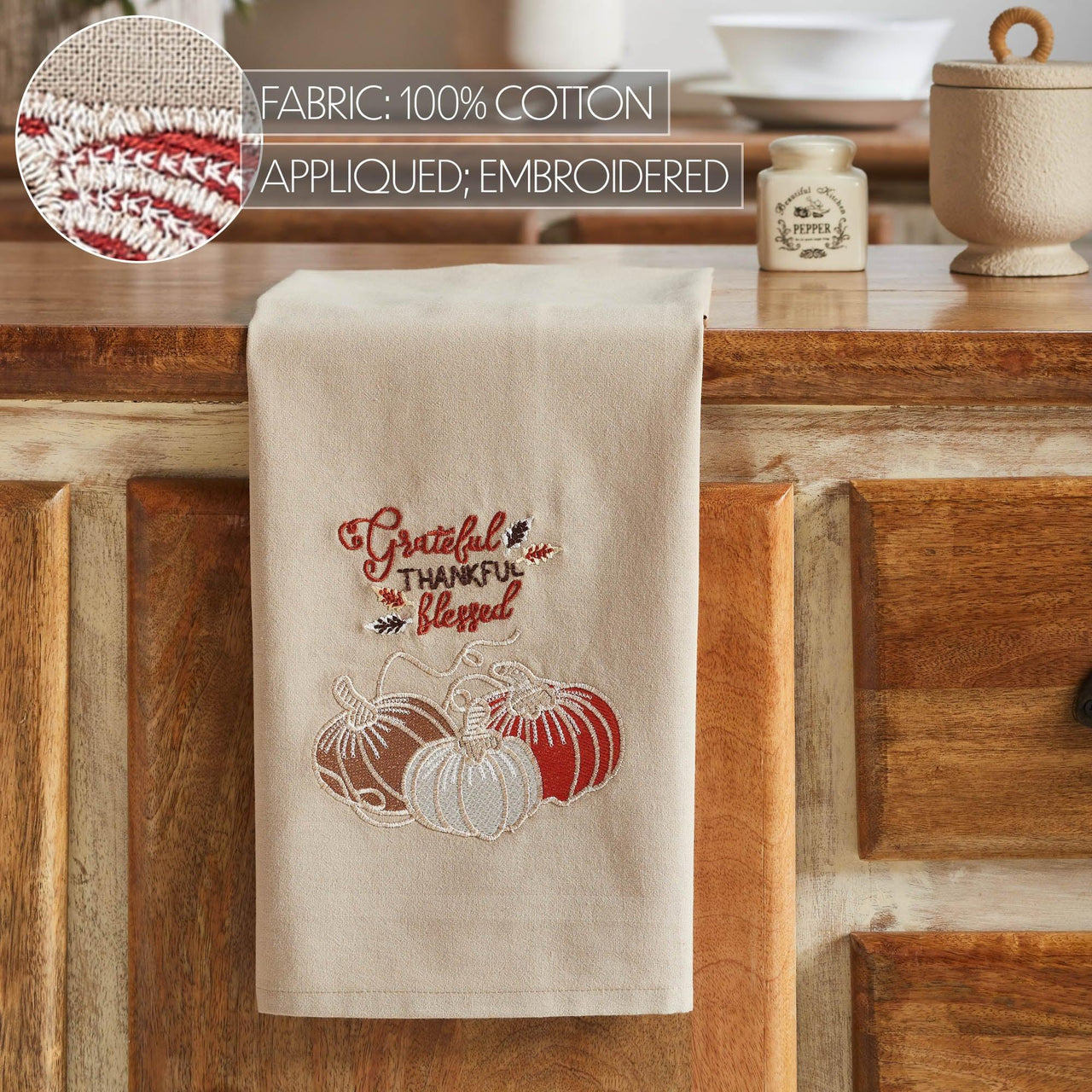 Grateful Thankful Blessed Pumpkins Tea Towel 19x28 - The Fox Decor