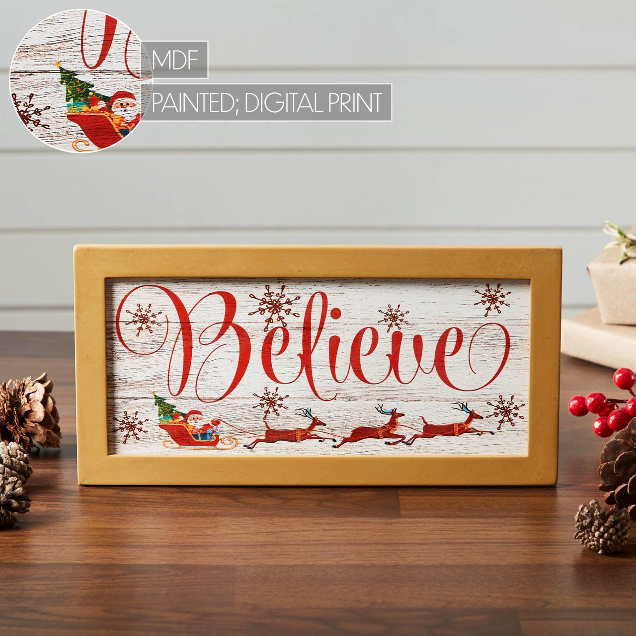 Believe Santa Sleigh Framed Wall Hanging Sign 6x12 VHC Brands - The Fox Decor