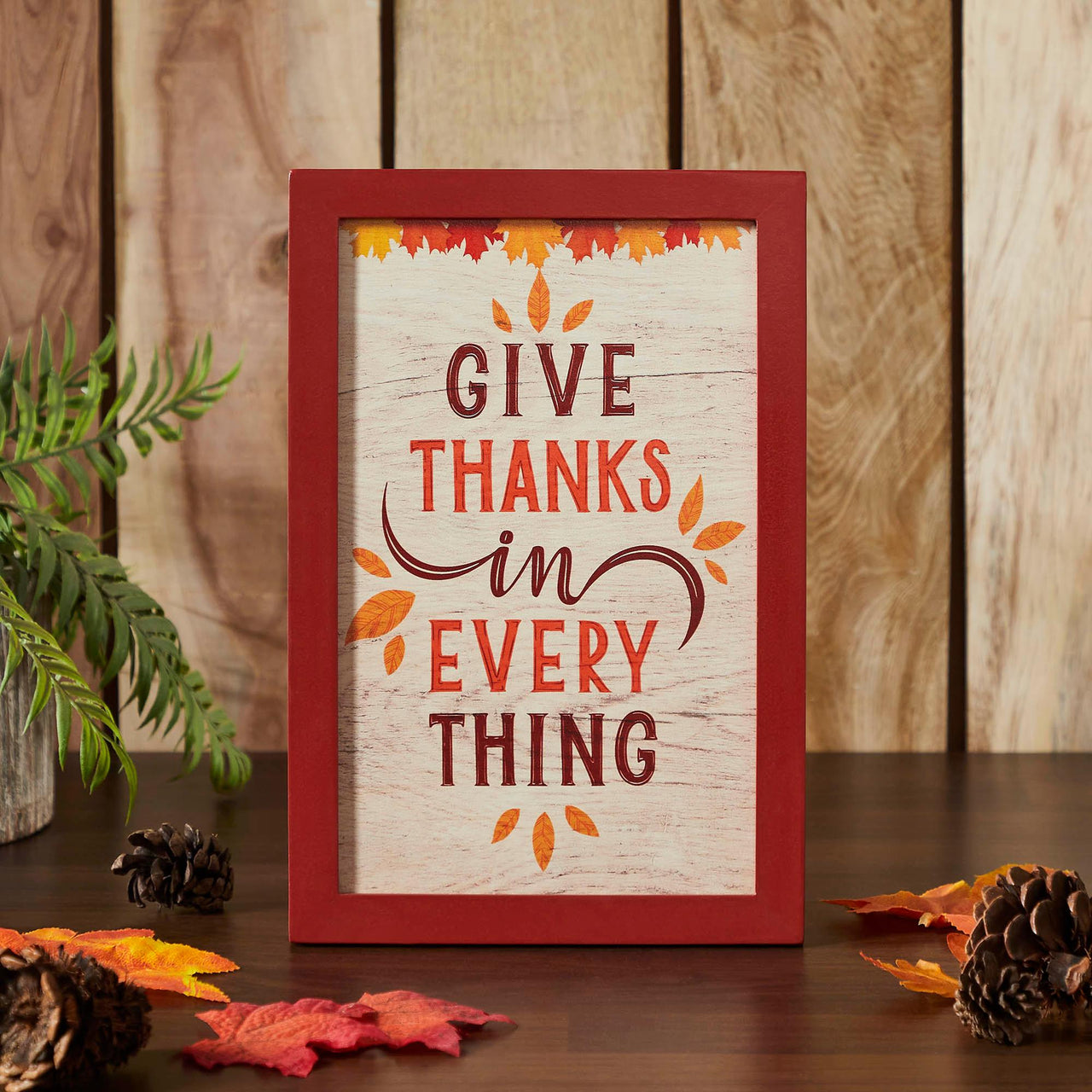 Give Thanks In Everything Fall Leaves Wall Sign 12x8 - The Fox Decor