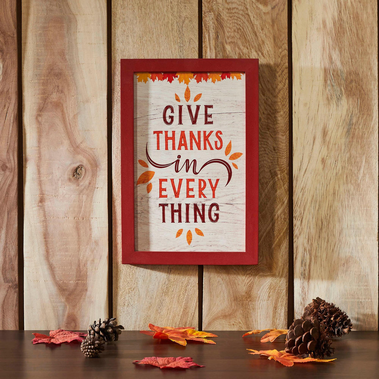 Give Thanks In Everything Fall Leaves Wall Sign 12x8 - The Fox Decor