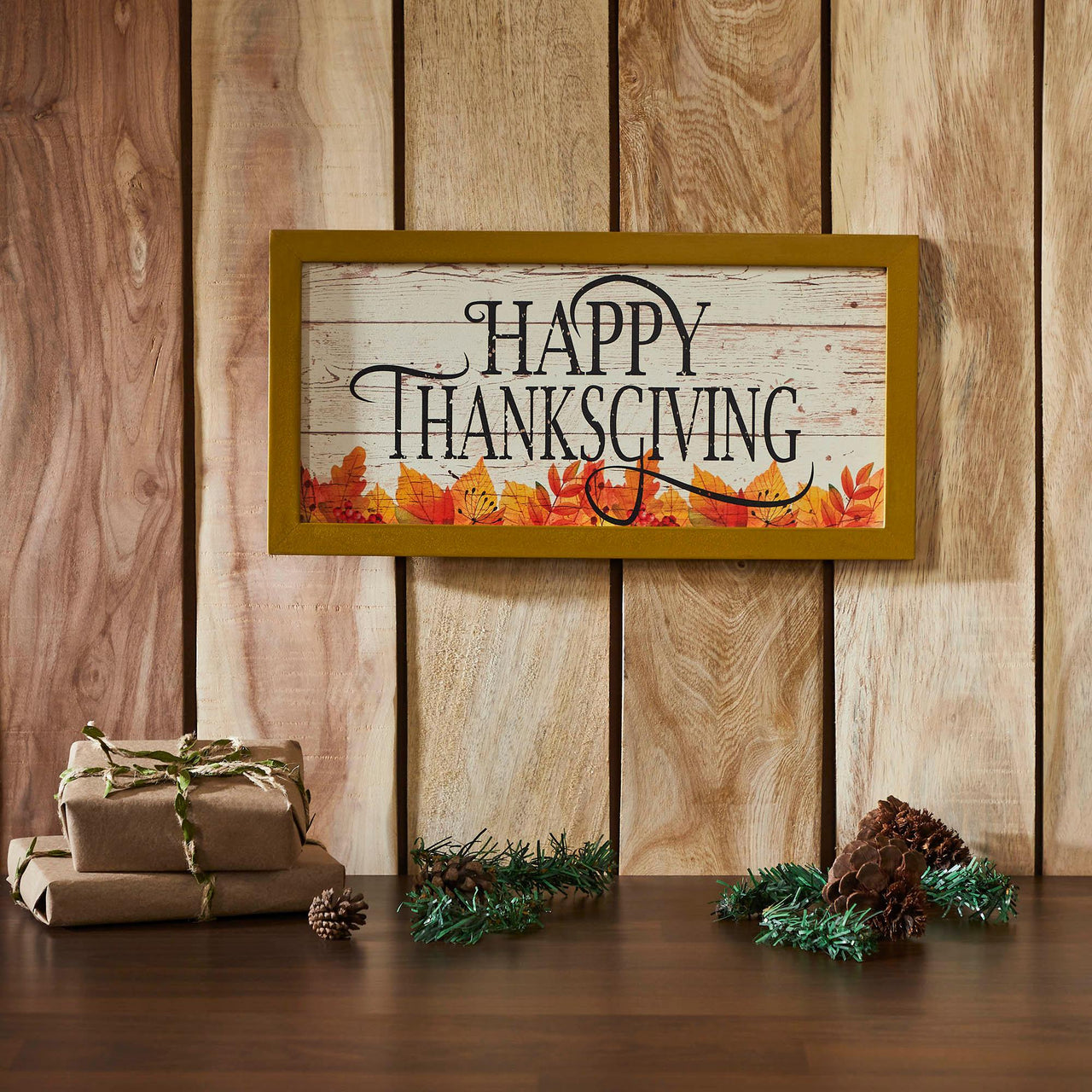 Shiplap Happy Thanksgiving Fall Leaves Wall Sign 8x16 - The Fox Decor
