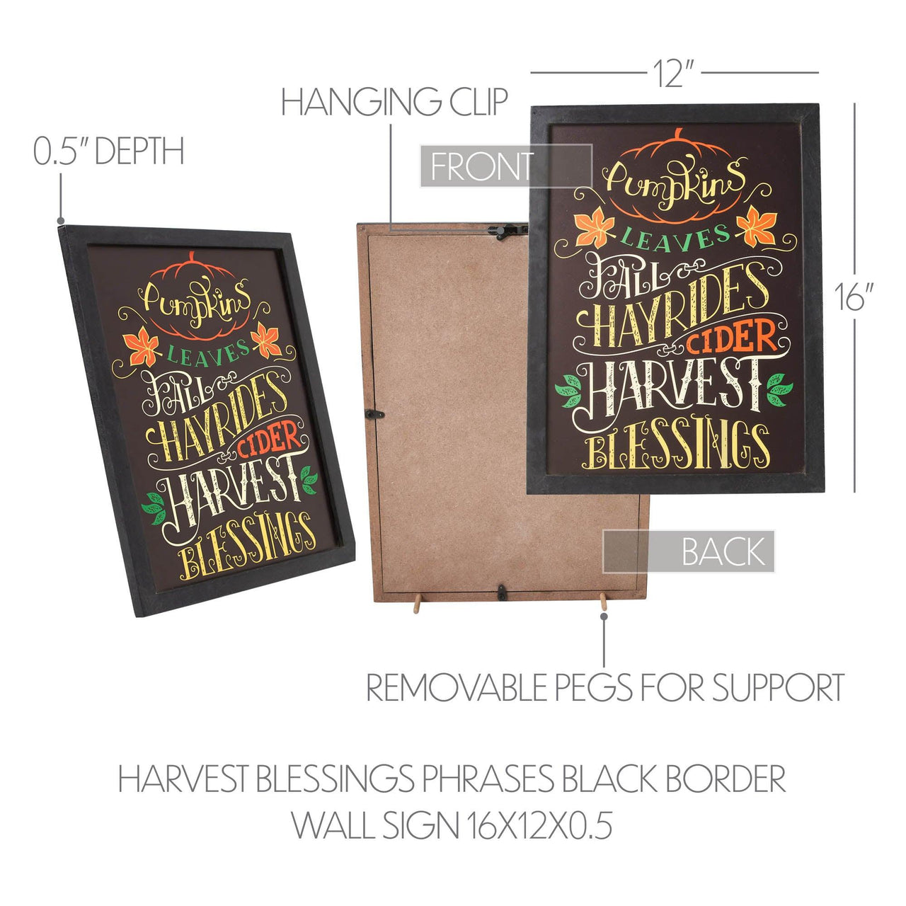 Harvest Blessings Phrases Black Border Wall Sign 16x12 - The Fox Decor