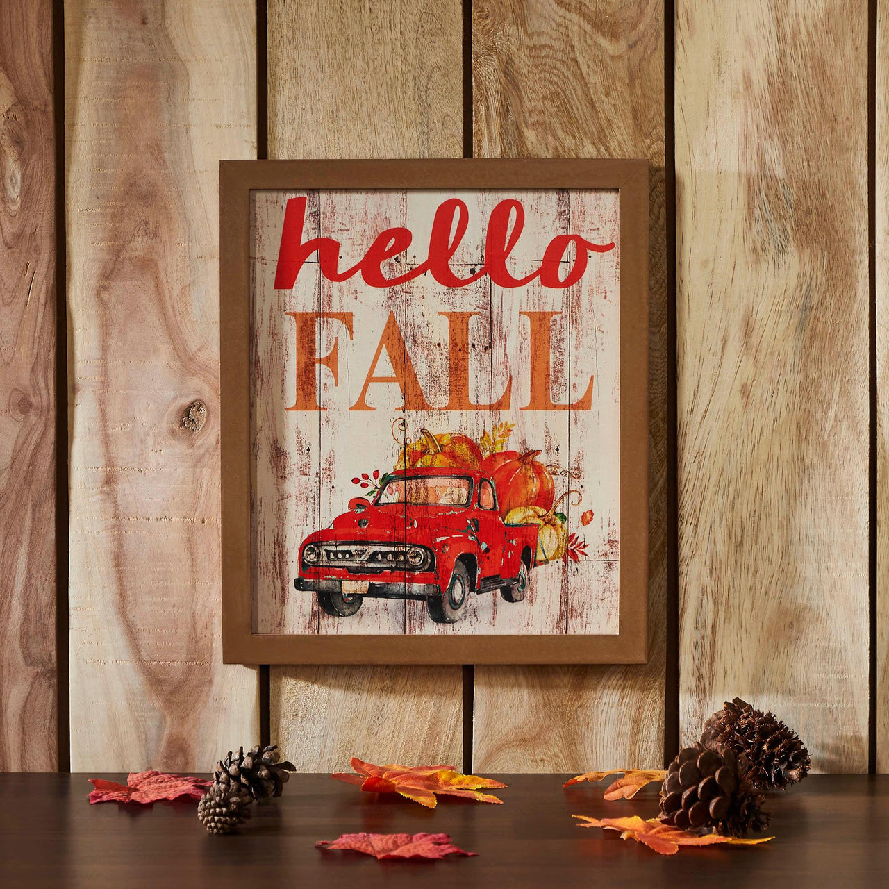 Shiplap Hello Fall Red Truck Wall Sign 13x11 VHC Brands - The Fox Decor