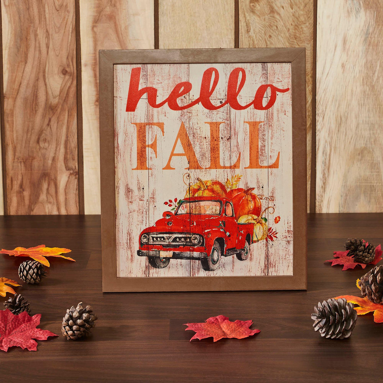 Shiplap Hello Fall Red Truck Wall Sign 13x11 VHC Brands - The Fox Decor
