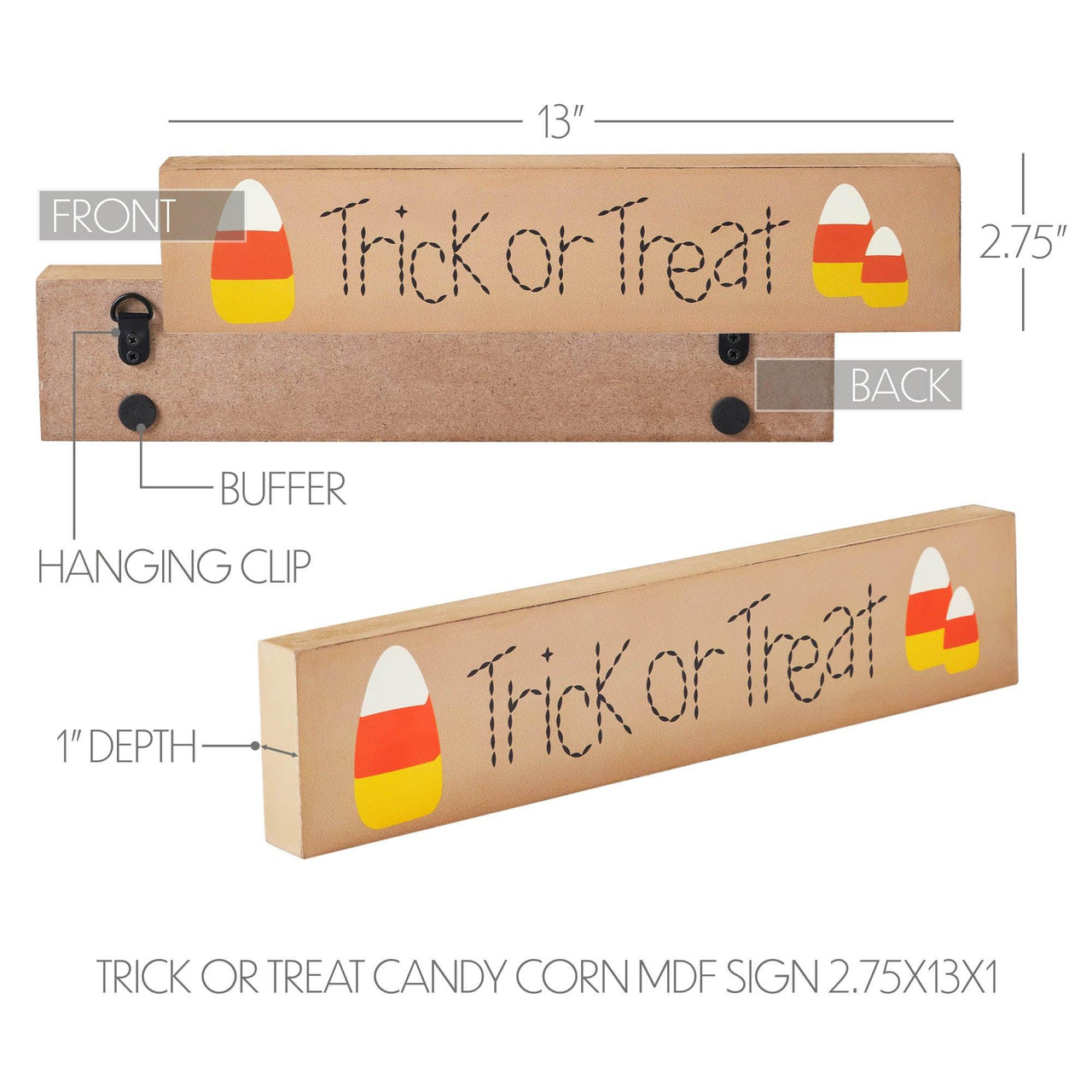 Trick Or Treat Candy Corn MDF Sign 2.75x13x1 - The Fox Decor