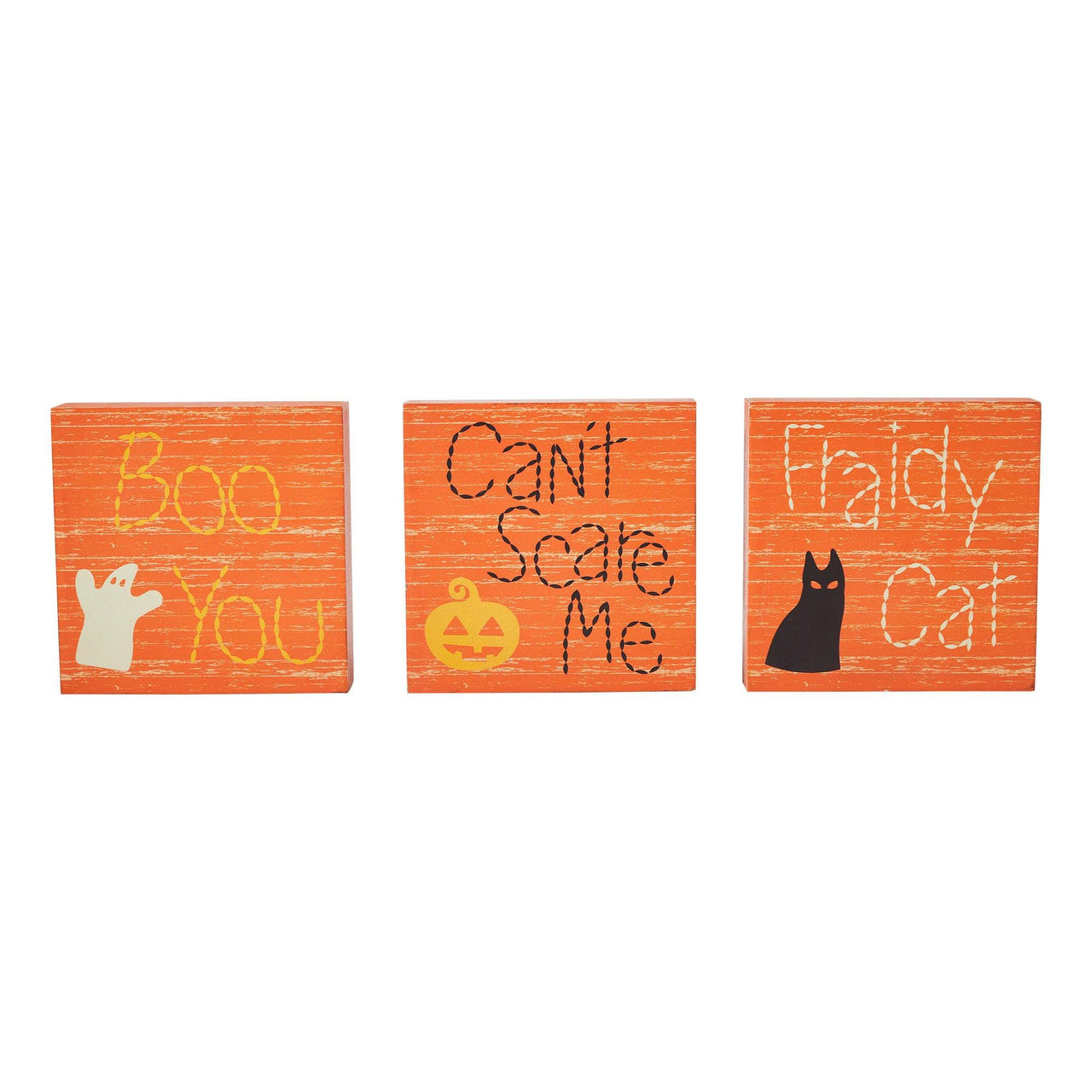 Boo You Can't Scare Me Fraidy Cat MDF Blocks Set of 3 5x5x1 - The Fox Decor