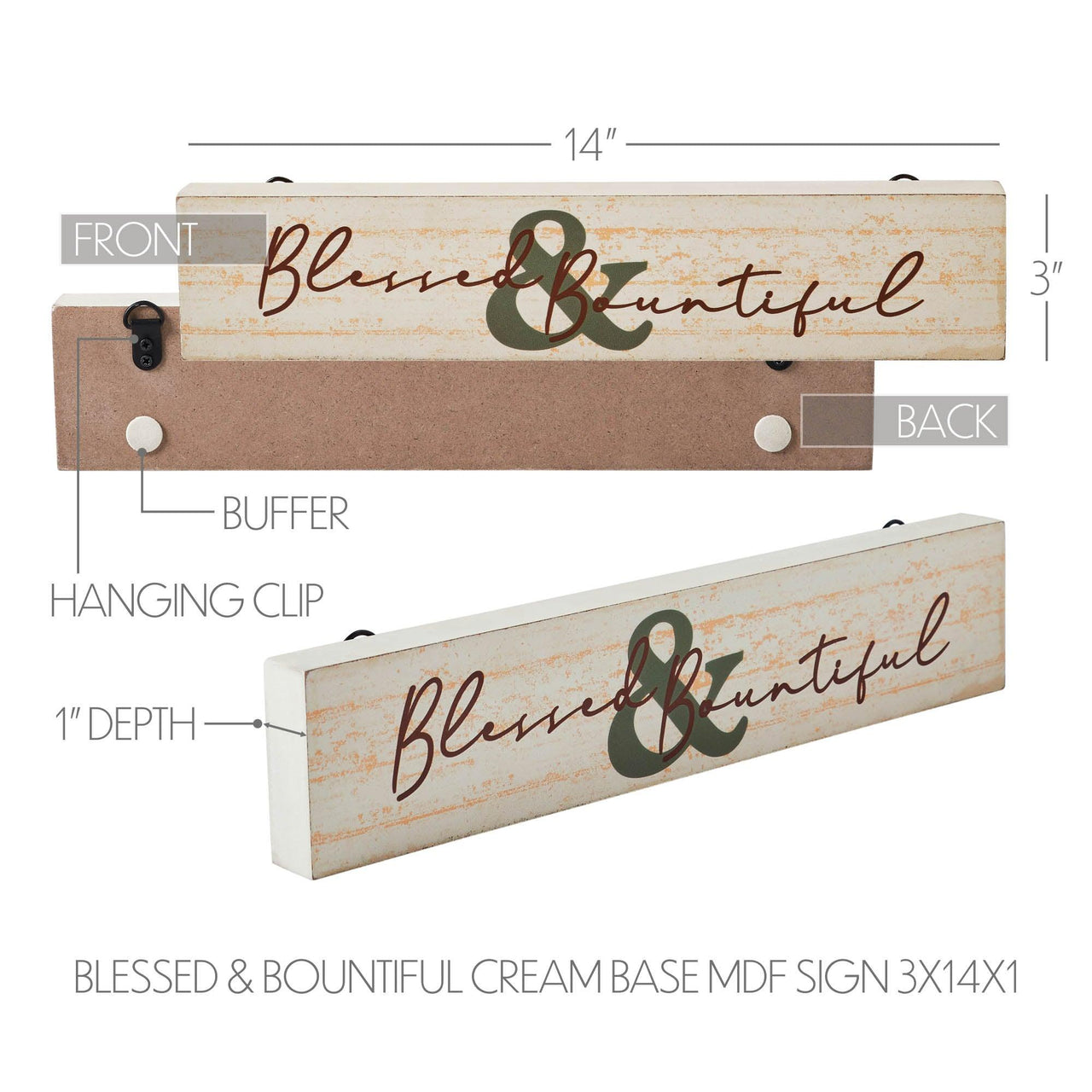 Blessed & Bountiful Cream Base MDF Sign 3x14 - The Fox Decor