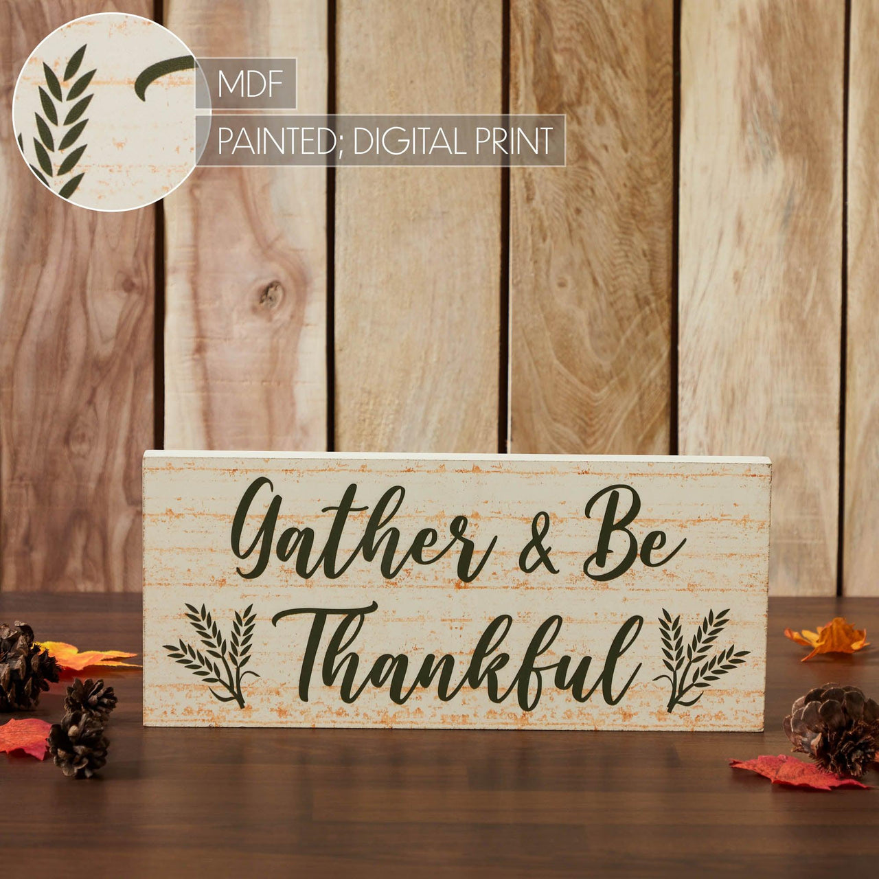 Gather & Be Thankful Wheat Stalks MDF Sign 7x16 - The Fox Decor