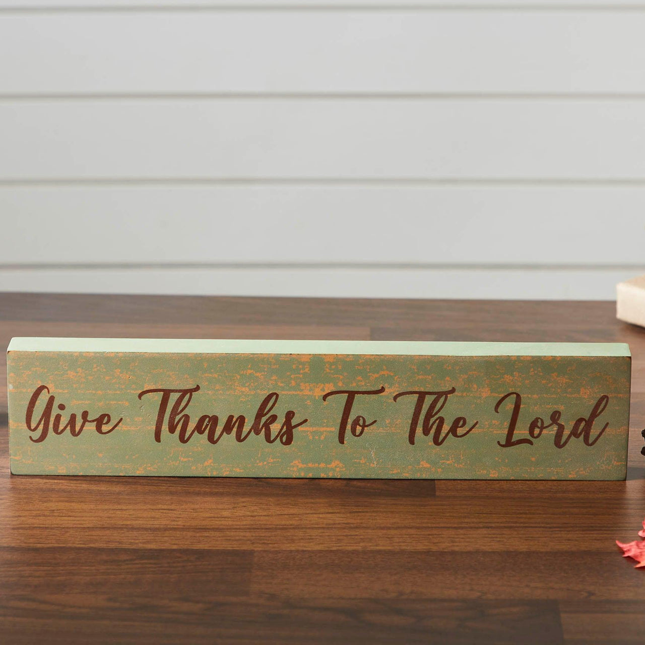 Give Thanks To The Lord Green Base MDF Sign 3x14 - The Fox Decor