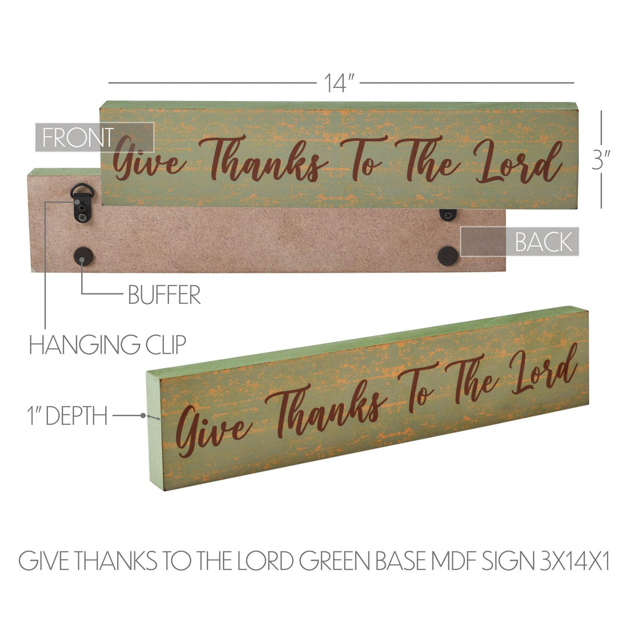 Give Thanks To The Lord Green Base MDF Sign 3x14 - The Fox Decor