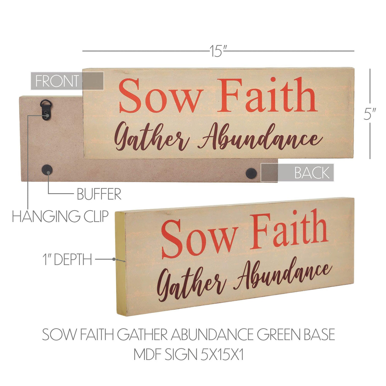 Sow Faith Gather Abundance Green Base MDF Sign 5x15 - The Fox Decor