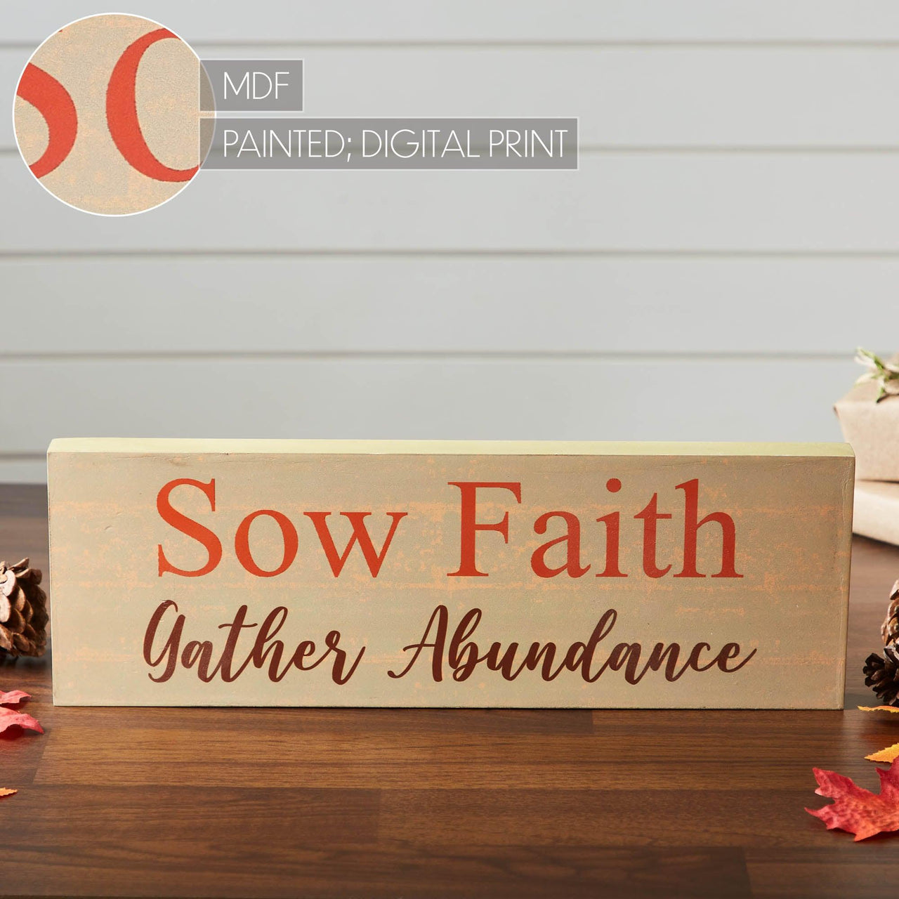 Sow Faith Gather Abundance Green Base MDF Sign 5x15 - The Fox Decor
