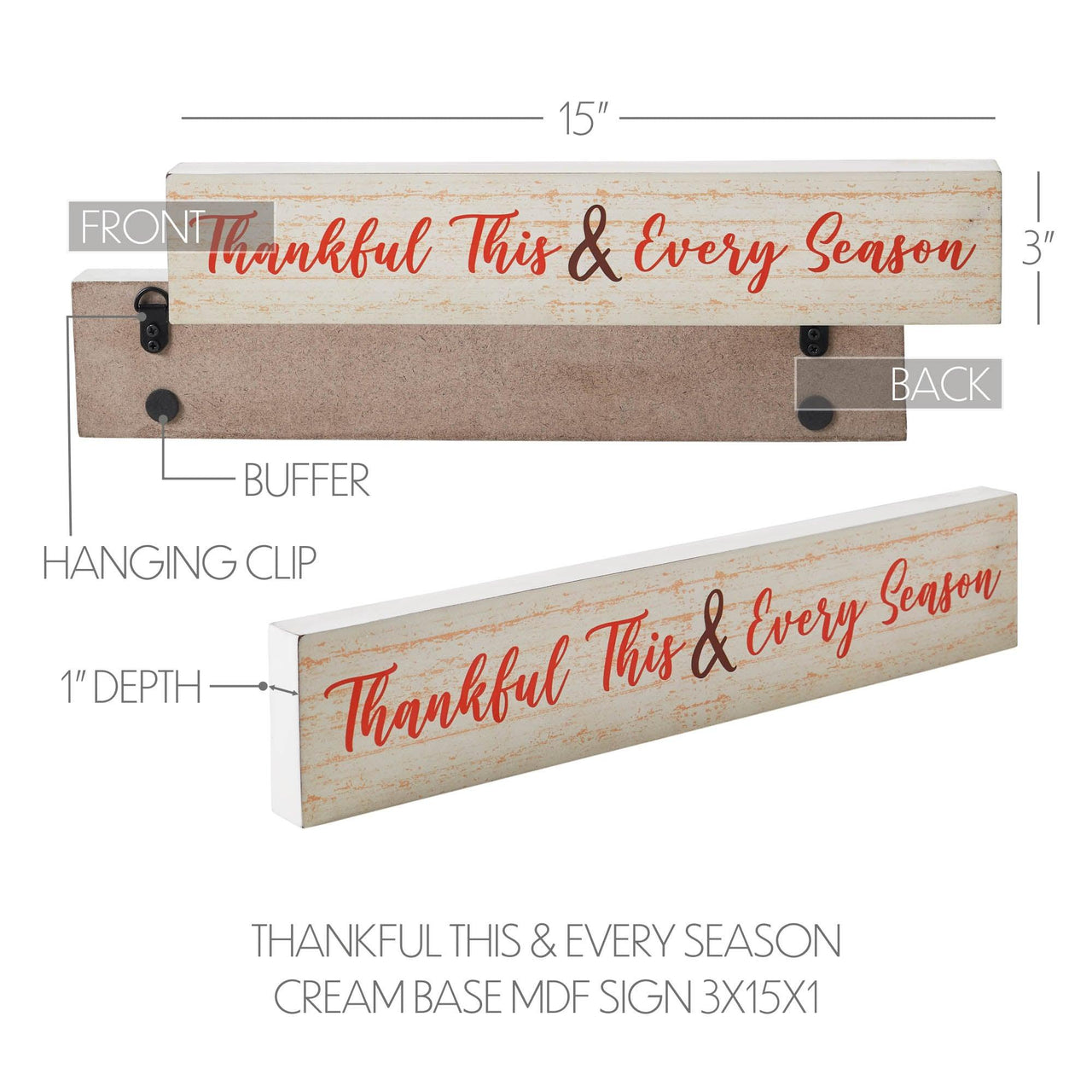 Thankful This & Every Season Cream Base MDF Sign 3x15 - The Fox Decor