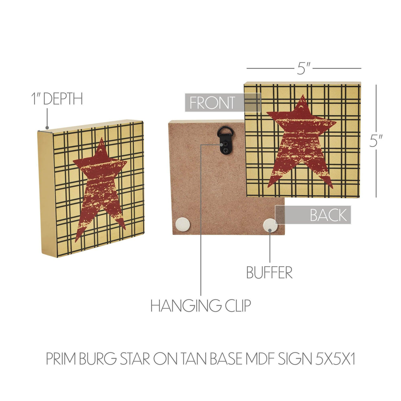 Prim Burg Star on Tan Base MDF Sign 5x5 - The Fox Decor